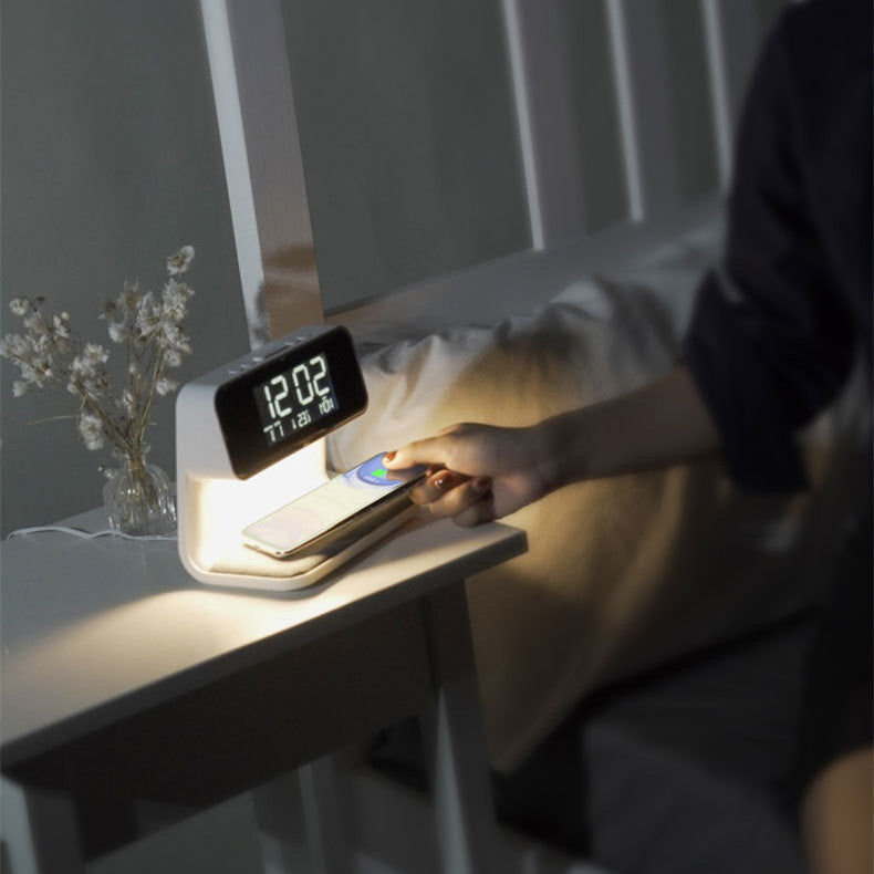 CQ Creative 3-in-1 Bedside Lamp with Wireless Charging and LCD Alarm Clock