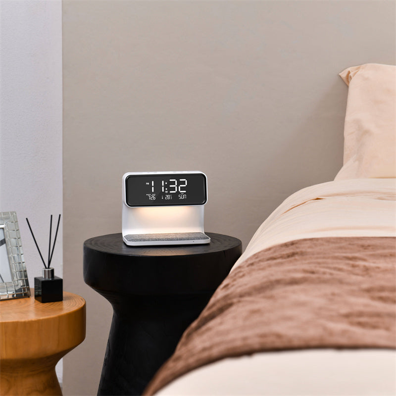 CQ Creative 3-in-1 Bedside Lamp with Wireless Charging and LCD Alarm Clock