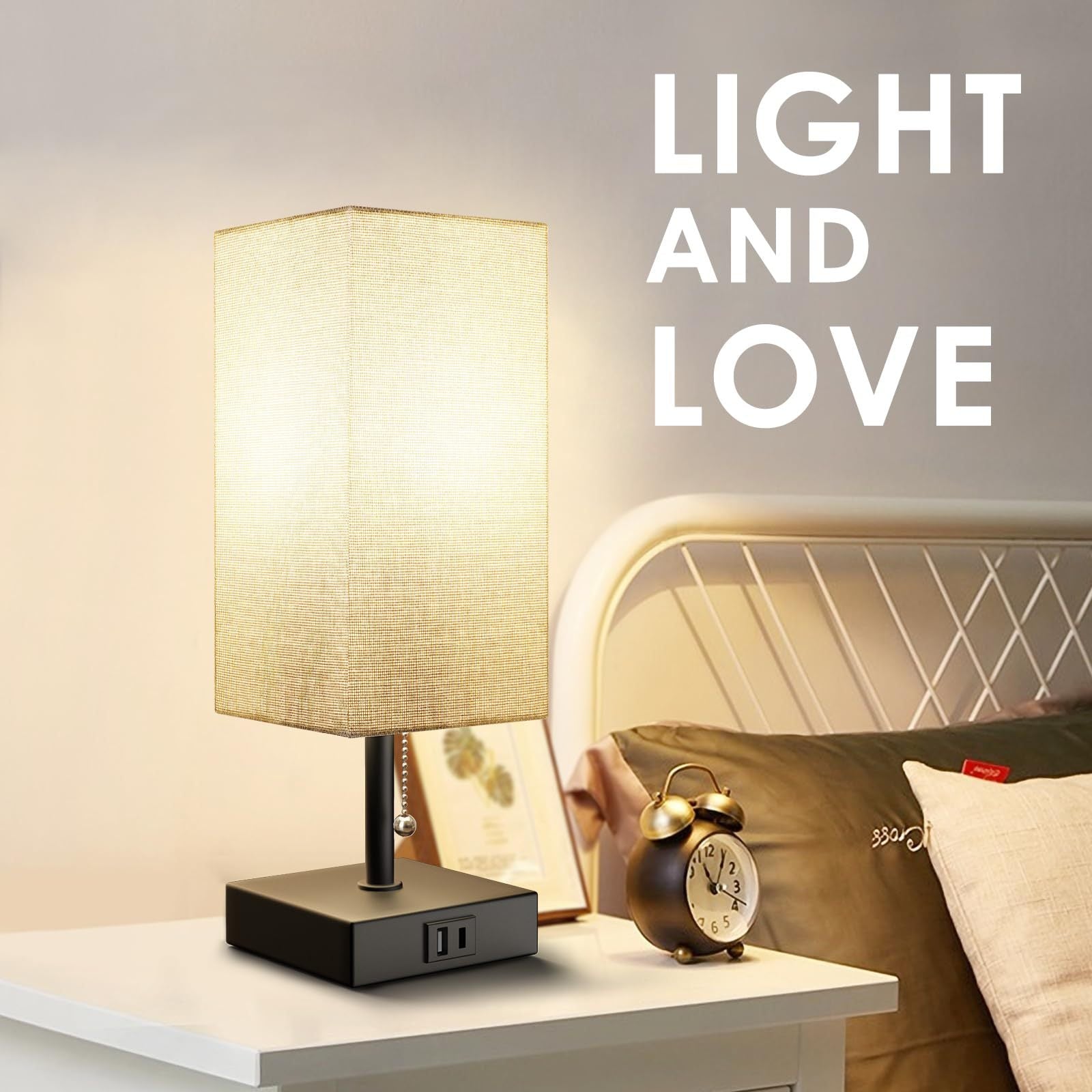 CQ Bedside Table Lamp with Adjustable Brightness and USB Charging Ports