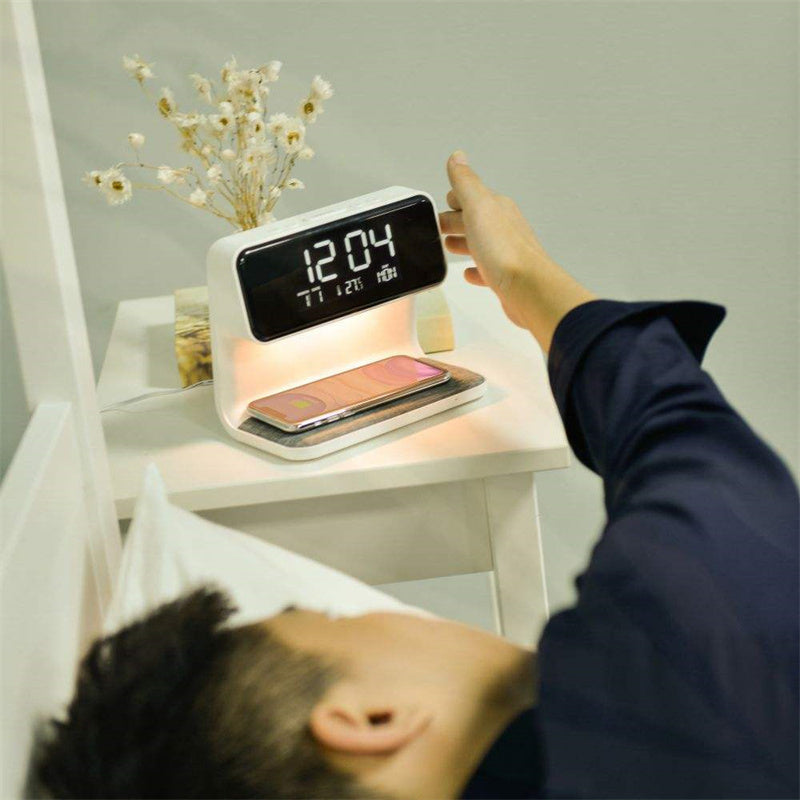 CQ Creative 3-in-1 Bedside Lamp with Wireless Charging and LCD Alarm Clock