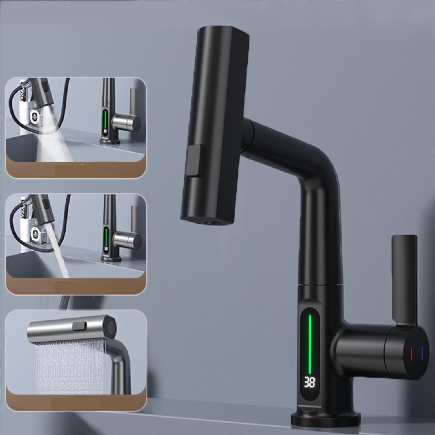 CQ 3-in-1 360° Swiveling Waterfall Kitchen Tap