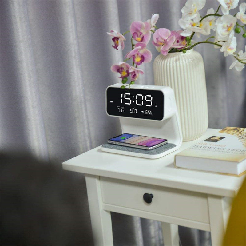 CQ Creative 3-in-1 Bedside Lamp with Wireless Charging and LCD Alarm Clock