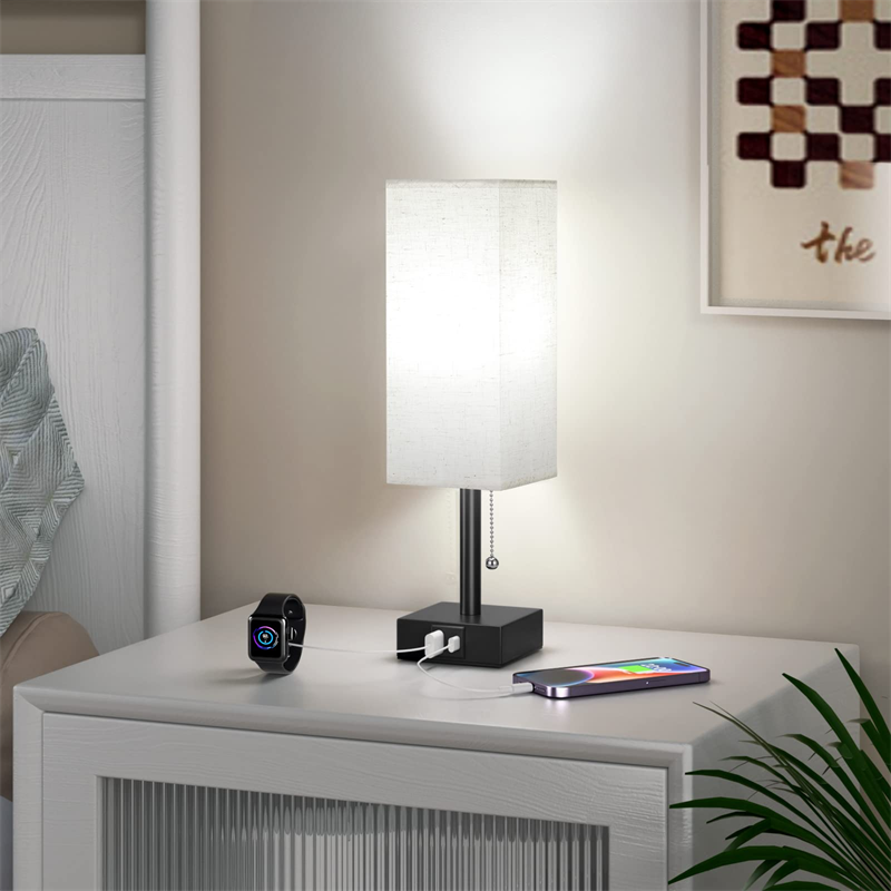 CQ Bedside Table Lamp with Adjustable Brightness and USB Charging Ports